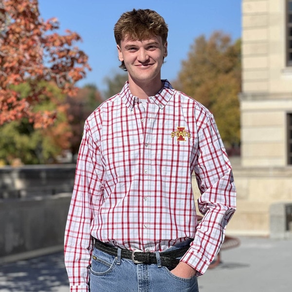 Antigua I-State Cardinal Plaid Long Sleeve Button Down